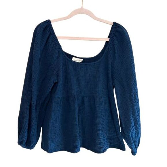 Universal Thread Milkmaid Peasant Top Womes Medium Teal Blue Gauzy Textured Boho - Picture 1 of 7